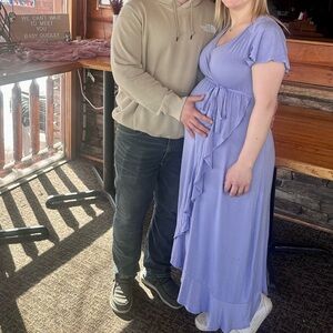 Lavender maternity Ruffle-Front Midi Wrap Dress